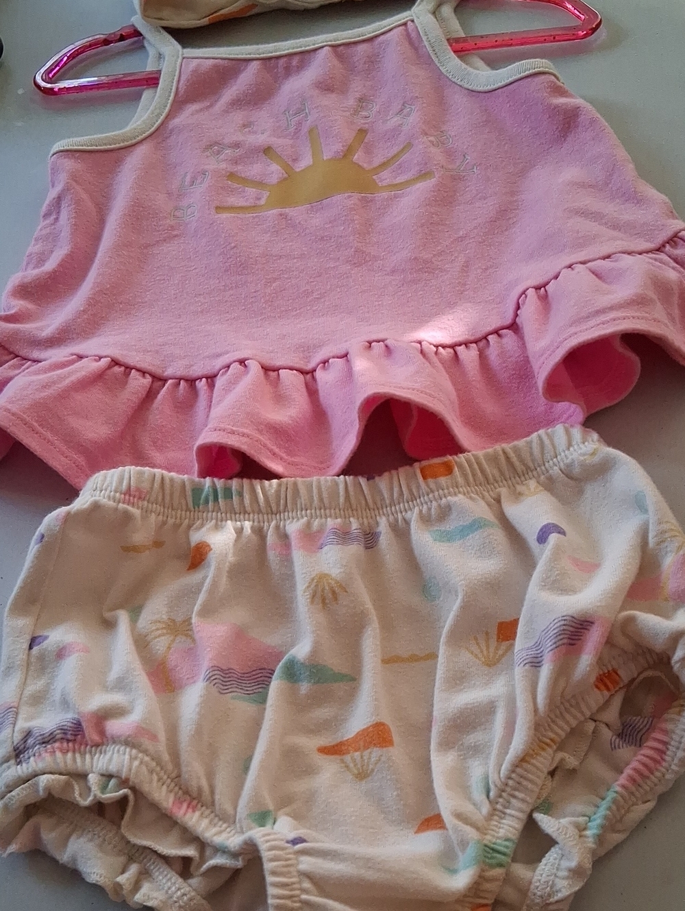3 Pieces Cat & Jack Pink Ruffle Tank with Cream Printed Bloomers And Headband